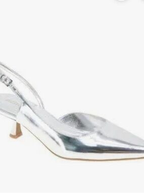 BCBGeneration Silver Pointed Slingback Kitten Heels